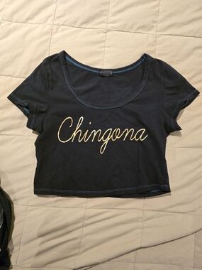 Black Crop Top with gold "Chingona" Script